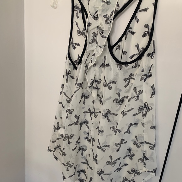 White Chiffon Racerback Polka Dot Bows Tank Top - Picture 7 of 9